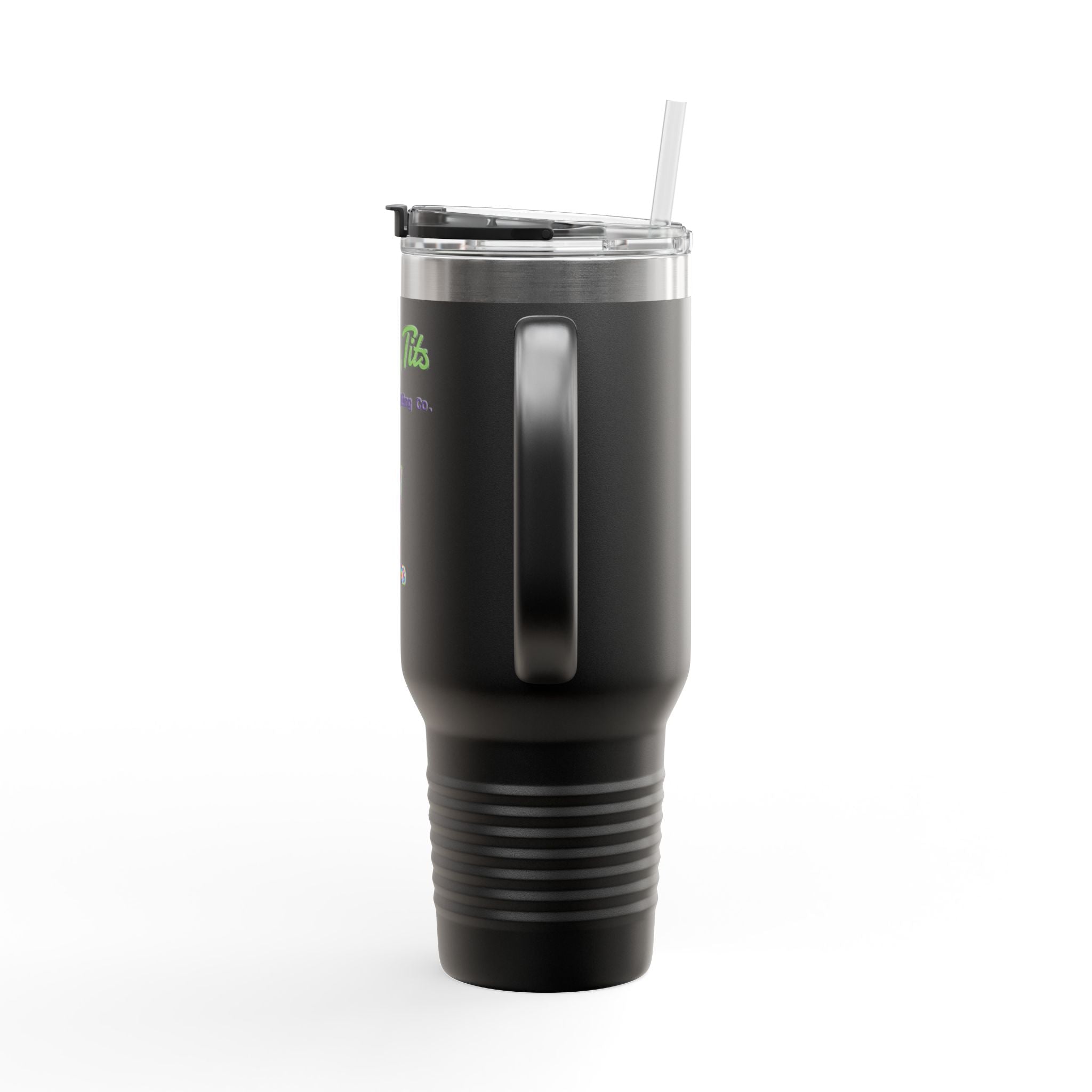 40oz Insulated Travel Mug — Colorful Cat Design “Tattle Tits”