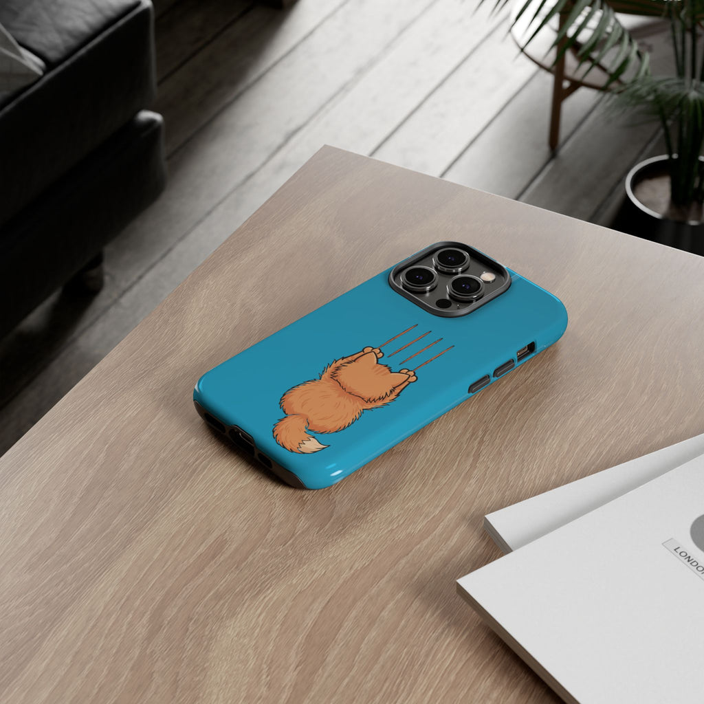 Cat Claw Blue Phone Case — Cute Hanging Orange Kitten Protective Cover