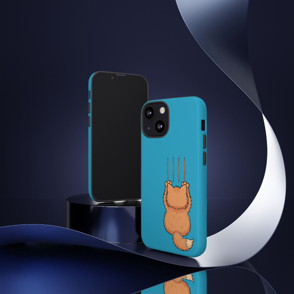 Cat Claw Blue Phone Case — Cute Hanging Orange Kitten Protective Cover