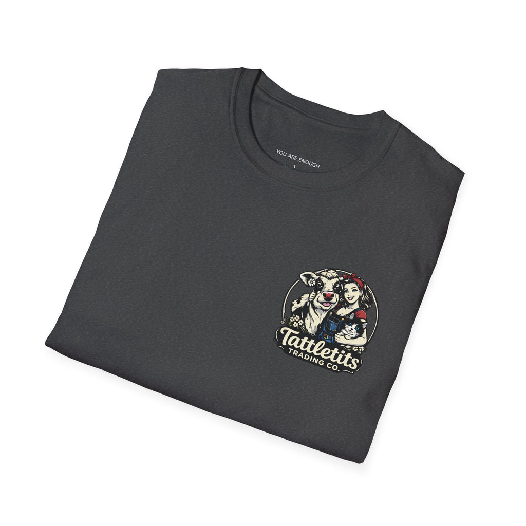 Tattletits Trading Co. logo T-Shirt | Cow & Woman Vintage Farm Illustration
