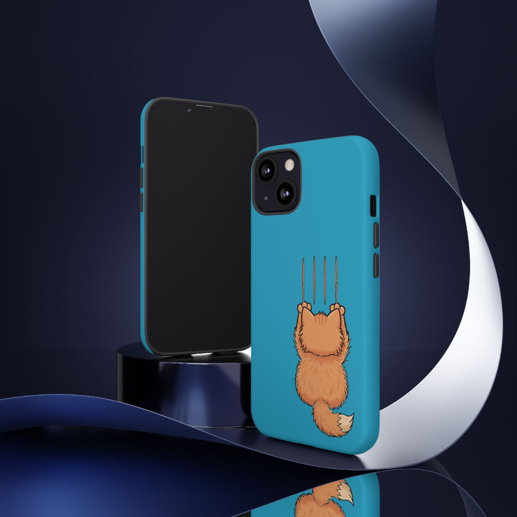 Cat Claw Blue Phone Case — Cute Hanging Orange Kitten Protective Cover