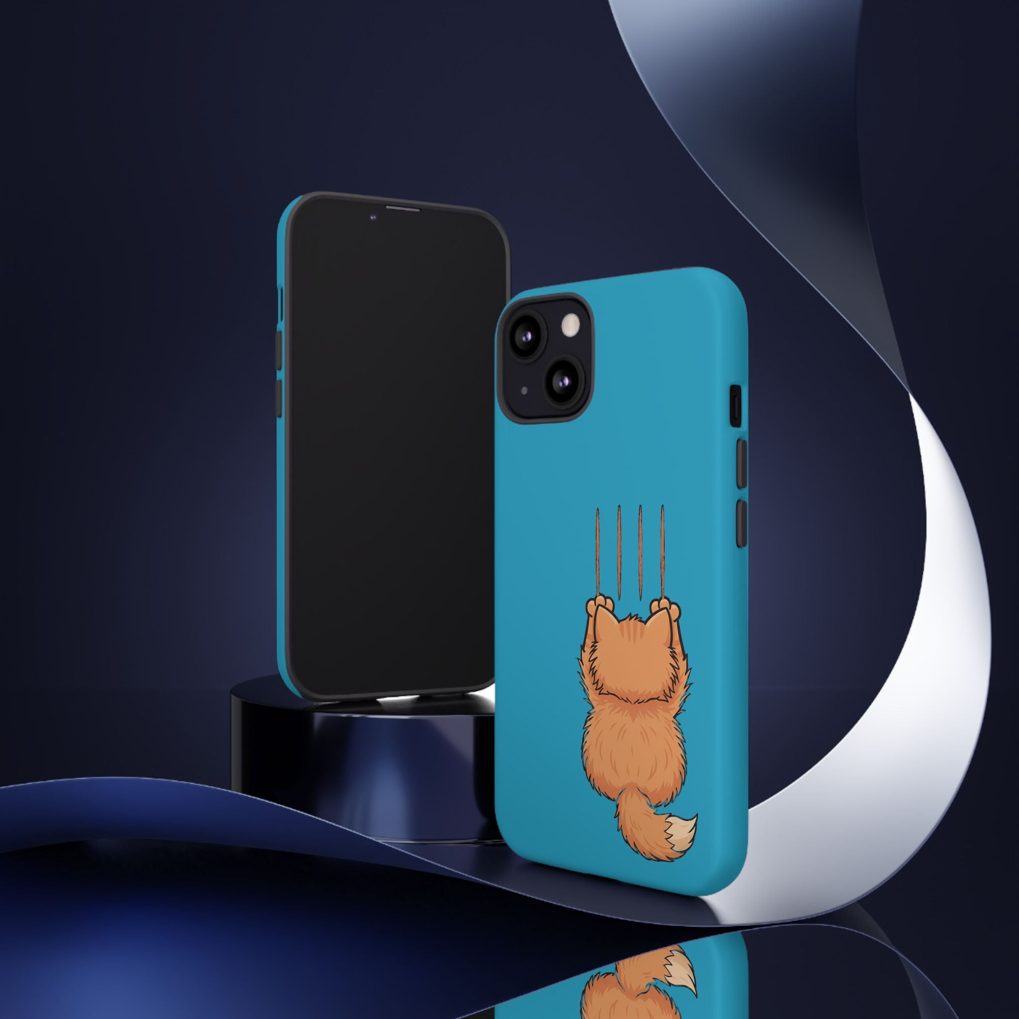 Cat Claw Blue Phone Case — Cute Hanging Orange Kitten Protective Cover