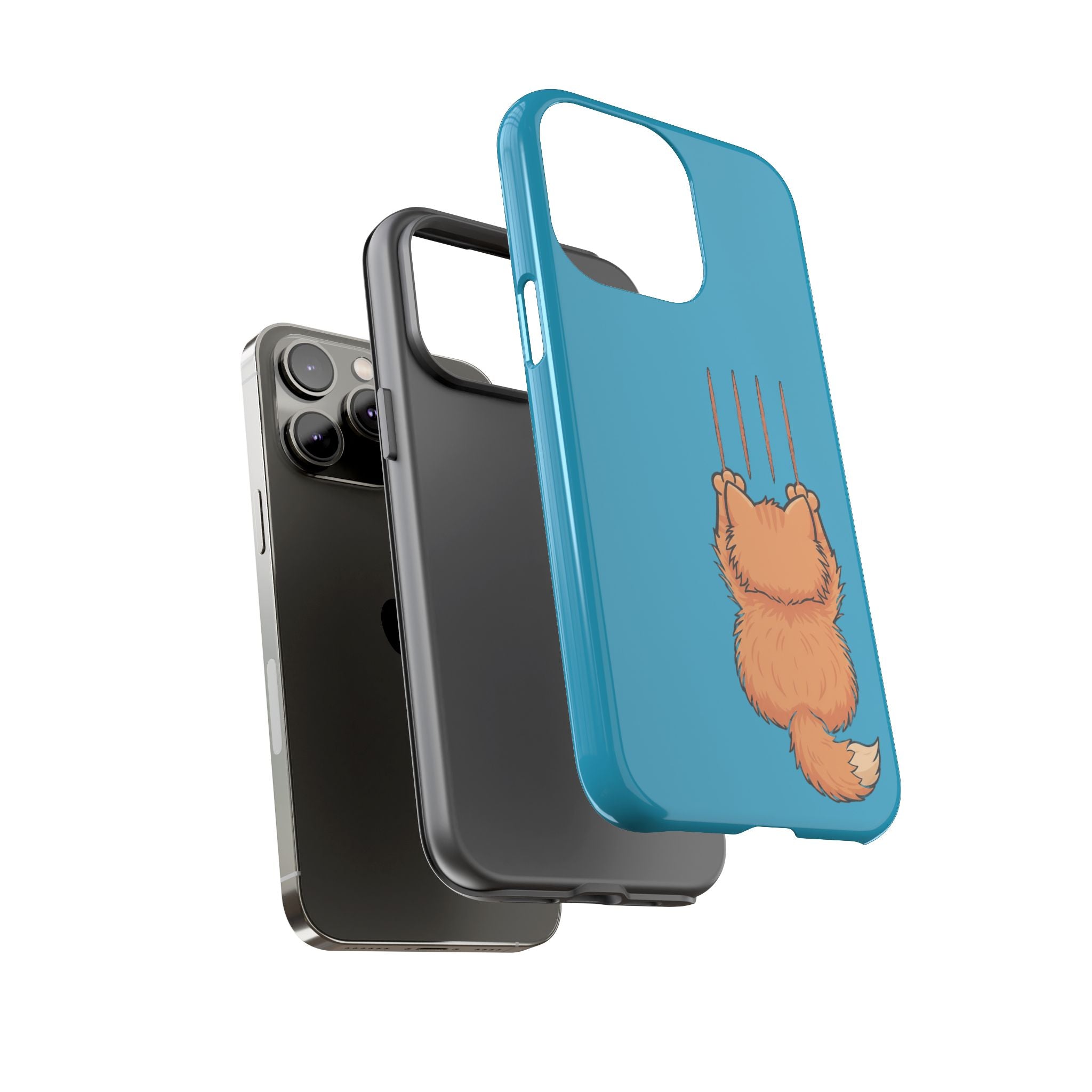 Cat Claw Blue Phone Case — Cute Hanging Orange Kitten Protective Cover