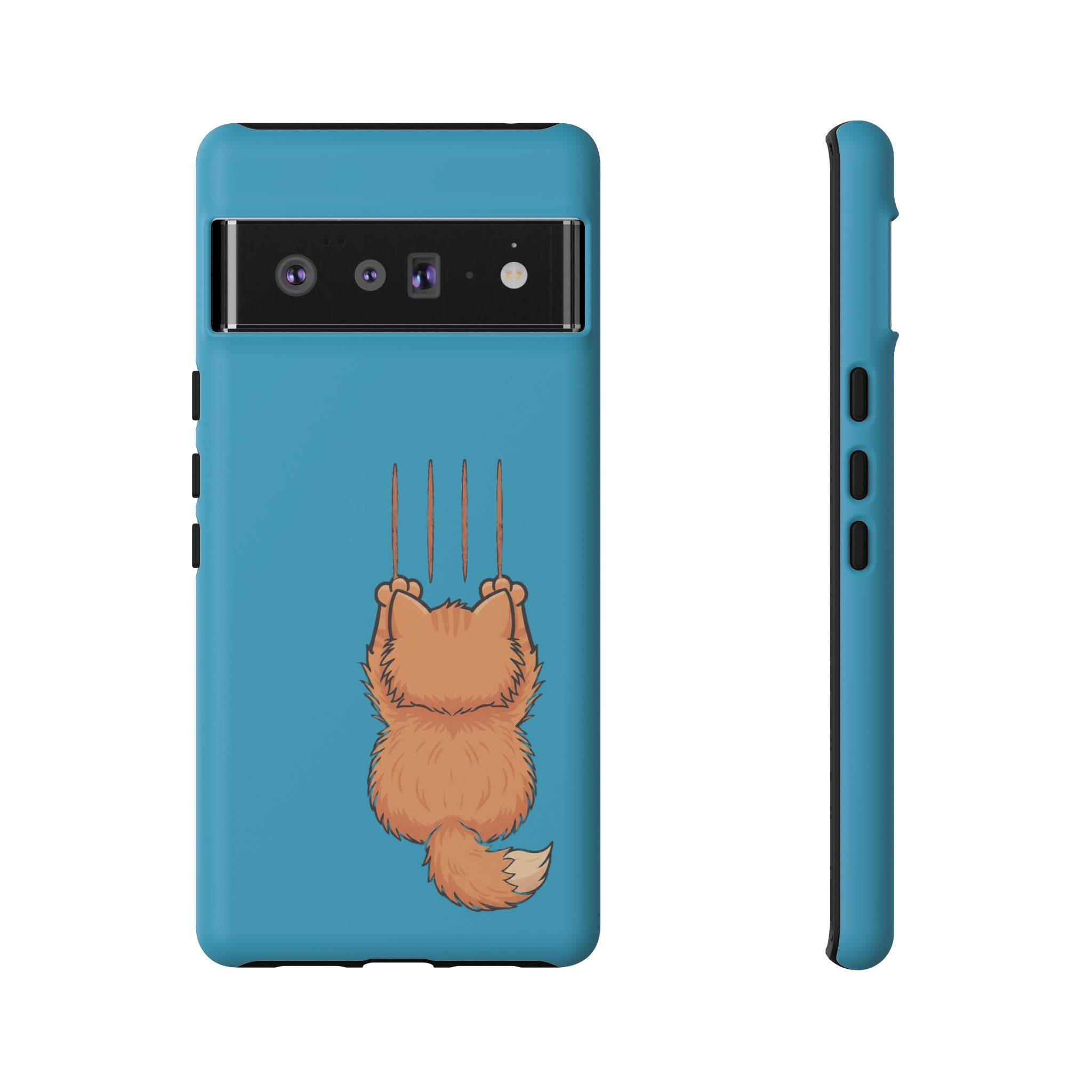 Cat Claw Blue Phone Case — Cute Hanging Orange Kitten Protective Cover