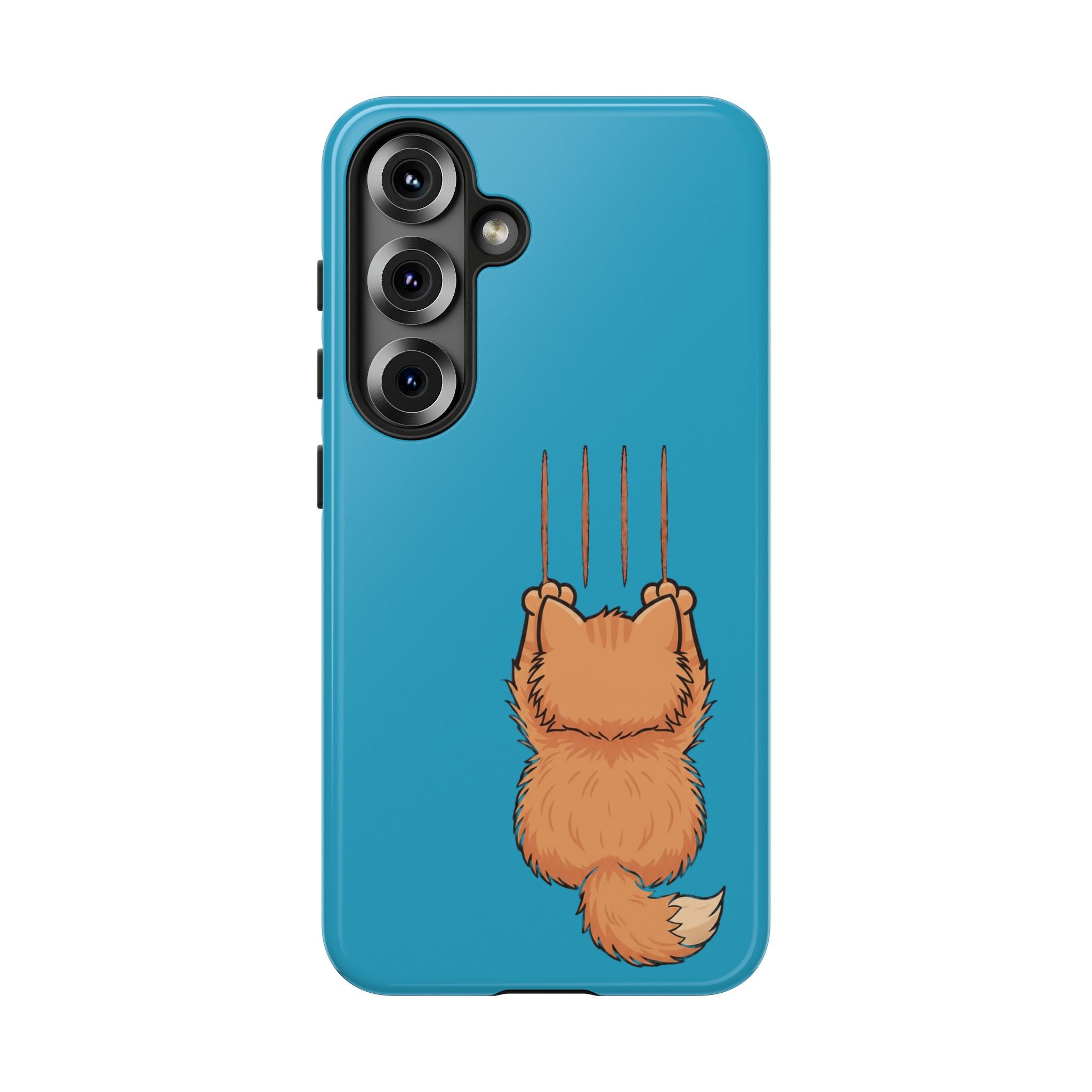 Cat Claw Blue Phone Case — Cute Hanging Orange Kitten Protective Cover