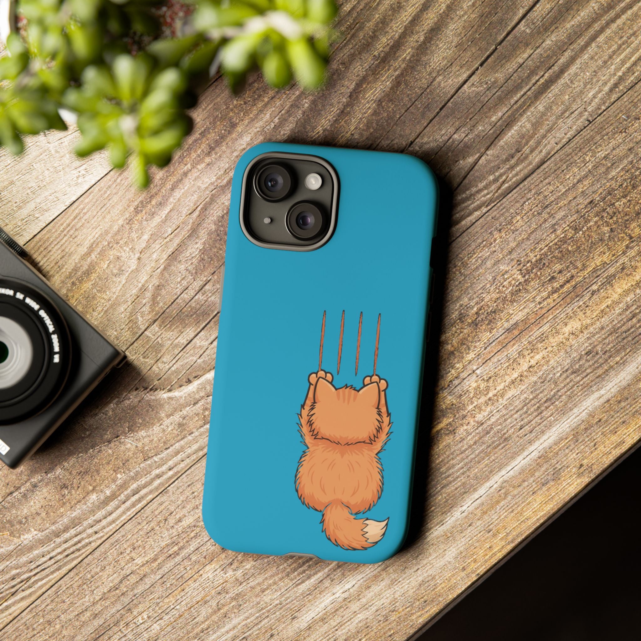 Cat Claw Blue Phone Case — Cute Hanging Orange Kitten Protective Cover