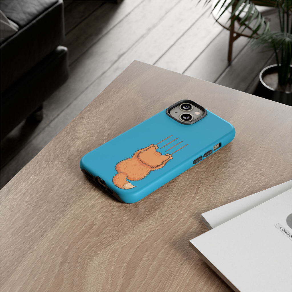 Cat Claw Blue Phone Case — Cute Hanging Orange Kitten Protective Cover
