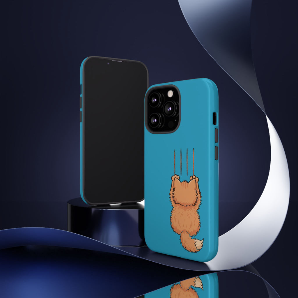 Cat Claw Blue Phone Case — Cute Hanging Orange Kitten Protective Cover
