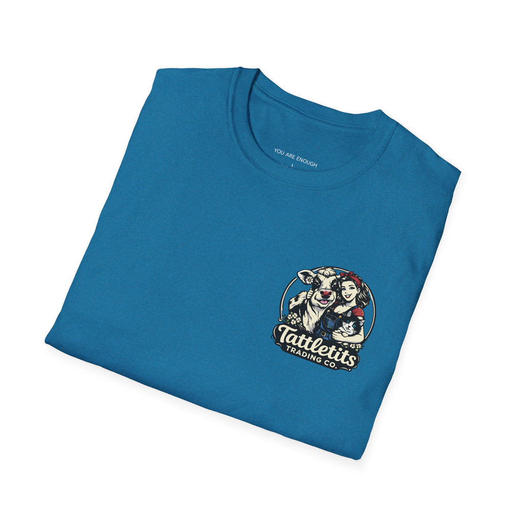 Tattletits Trading Co. logo T-Shirt | Cow & Woman Vintage Farm Illustration