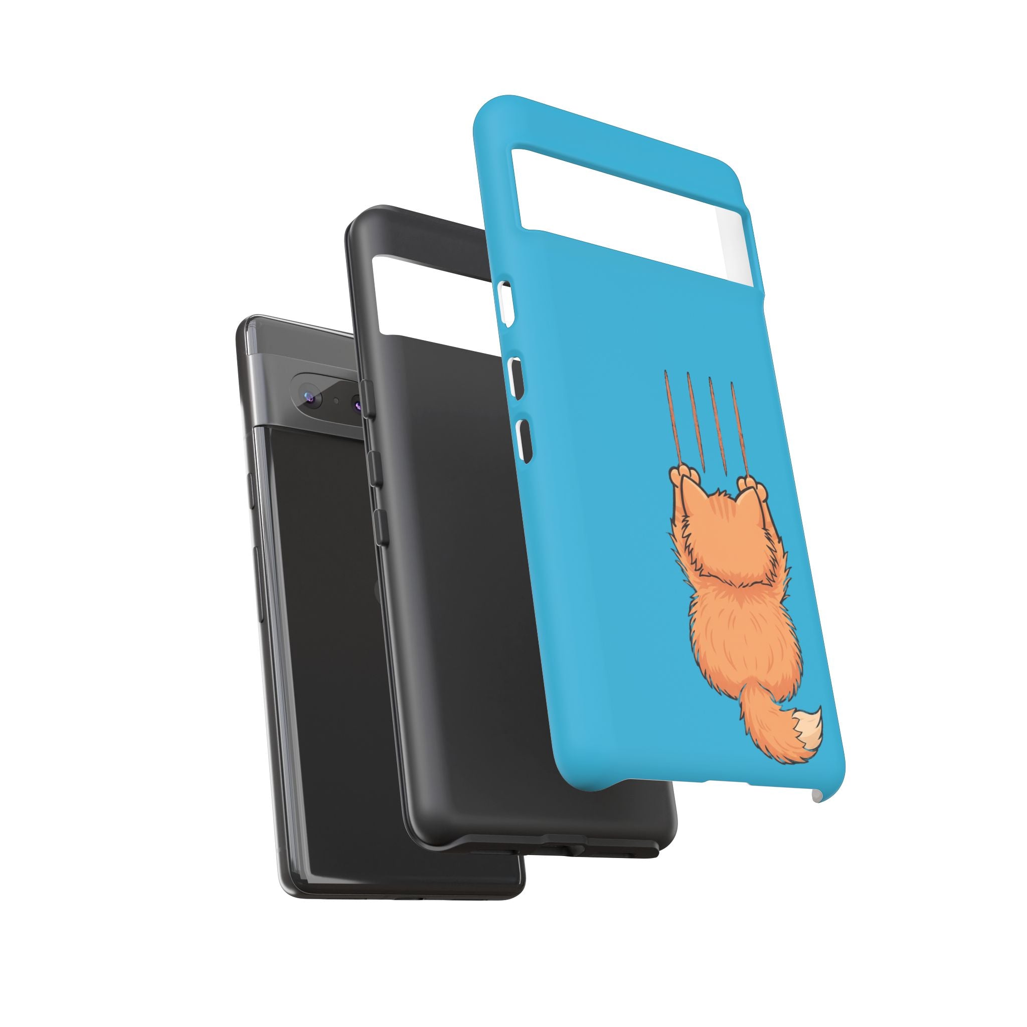 Cat Claw Blue Phone Case — Cute Hanging Orange Kitten Protective Cover