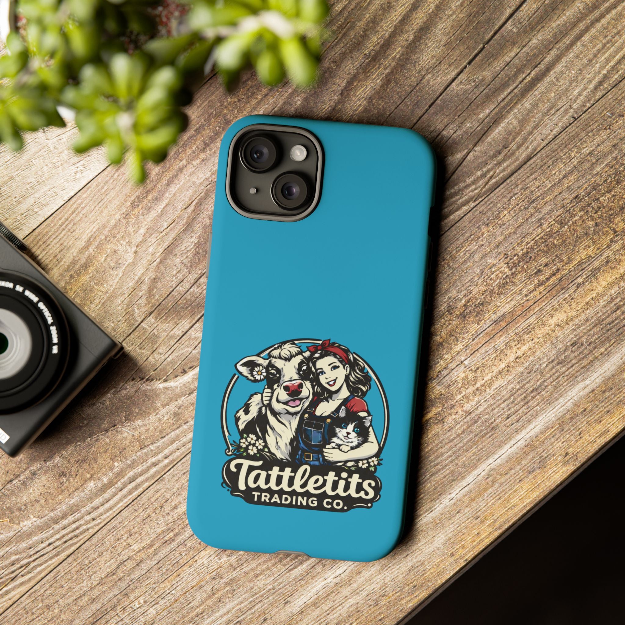Phone Case — Retro 'Tuffellets' Logo Pattern on Teal