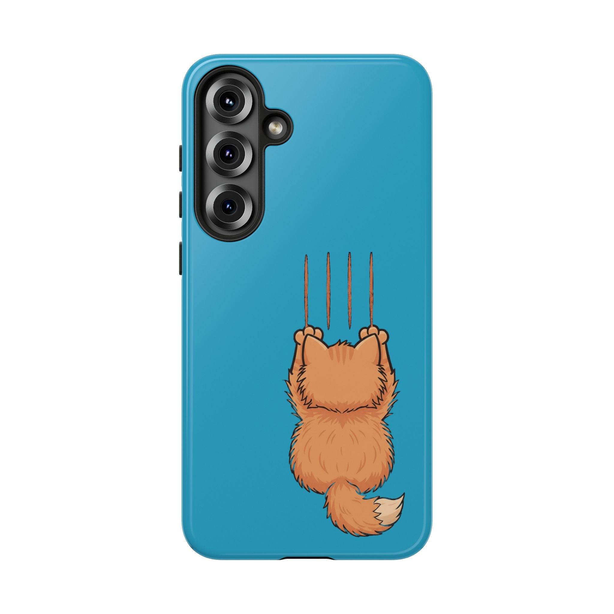Cat Claw Blue Phone Case — Cute Hanging Orange Kitten Protective Cover