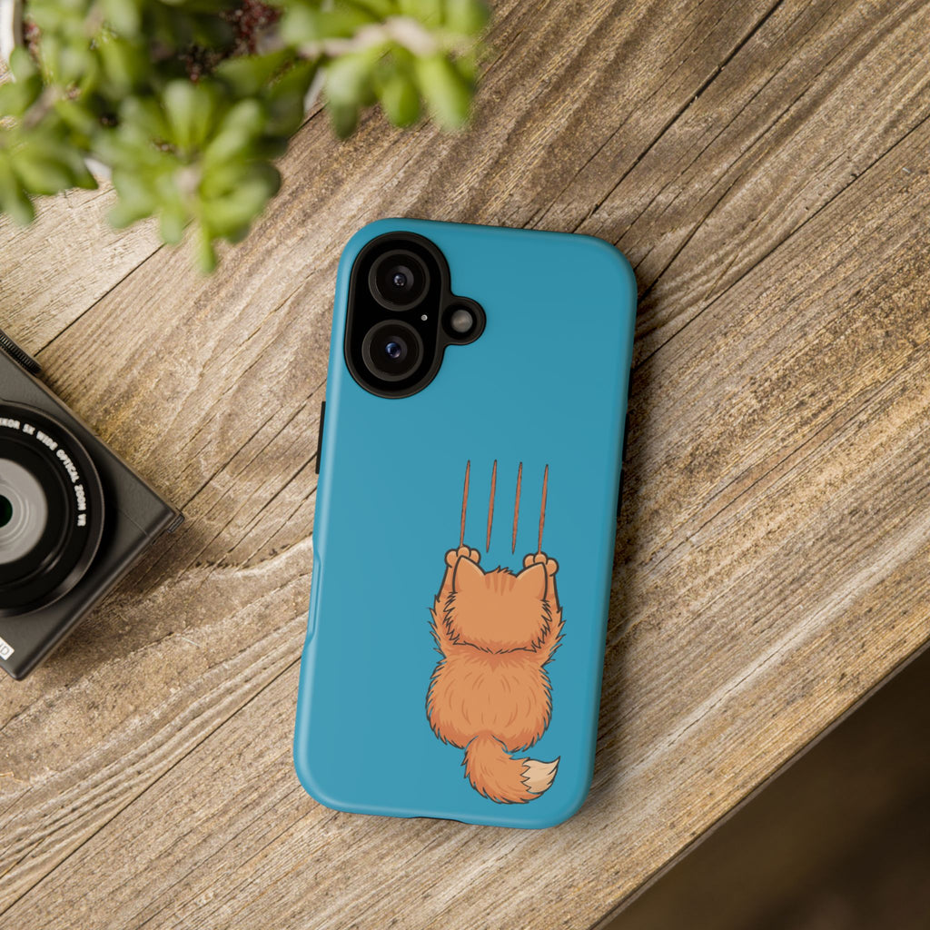 Cat Claw Blue Phone Case — Cute Hanging Orange Kitten Protective Cover
