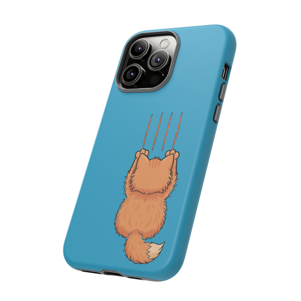 Cat Claw Blue Phone Case — Cute Hanging Orange Kitten Protective Cover