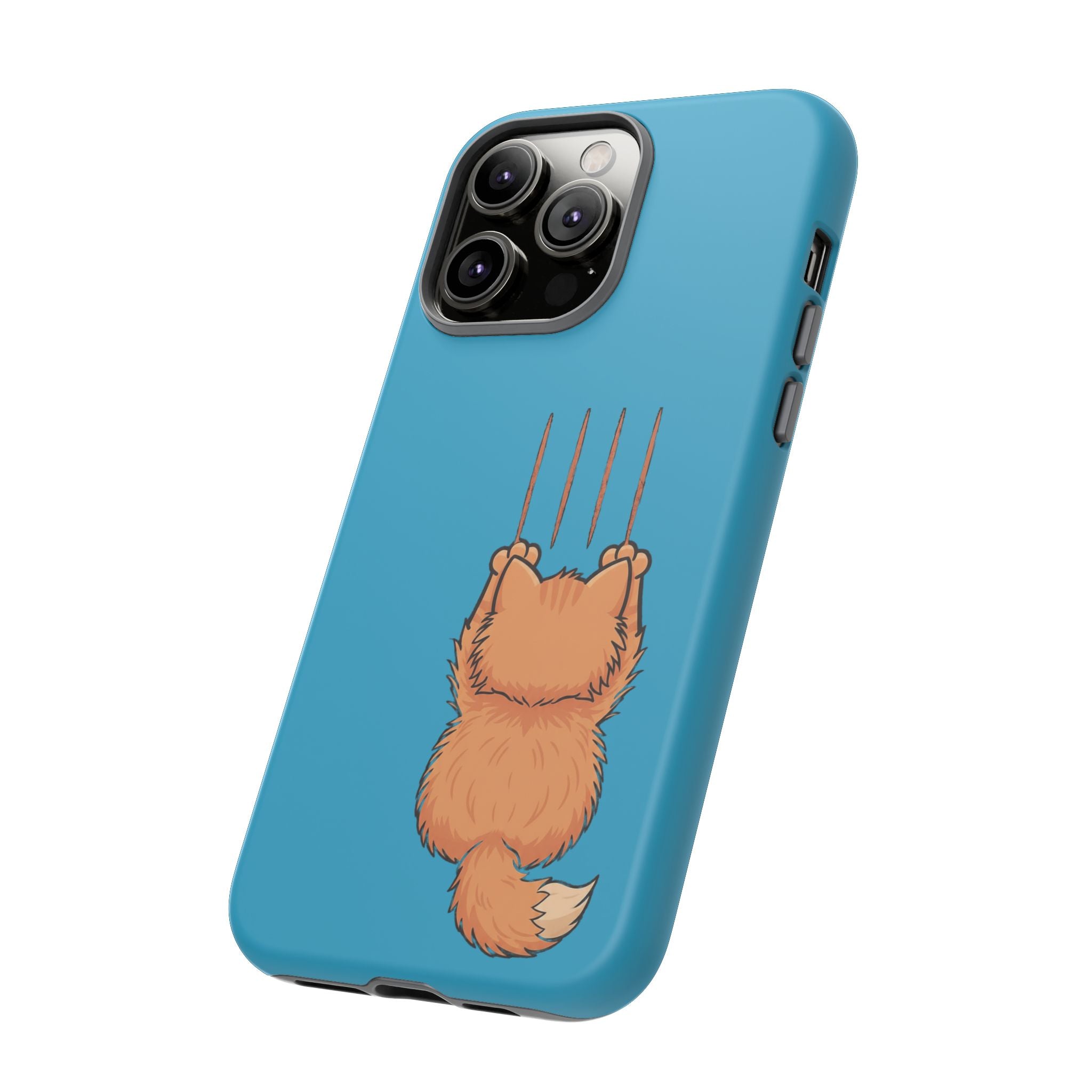 Cat Claw Blue Phone Case — Cute Hanging Orange Kitten Protective Cover