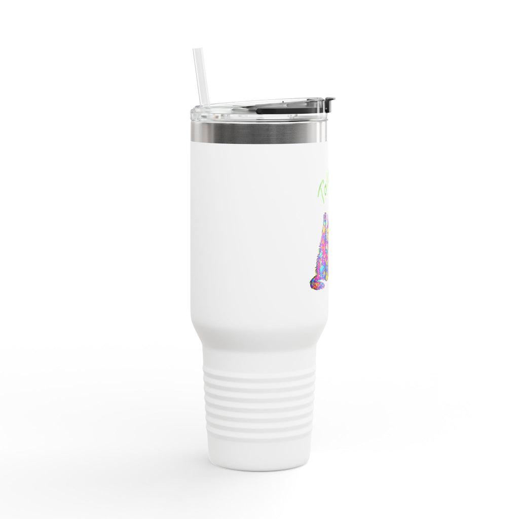 40oz Insulated Travel Mug — Colorful Cat Design “Tattle Tits”