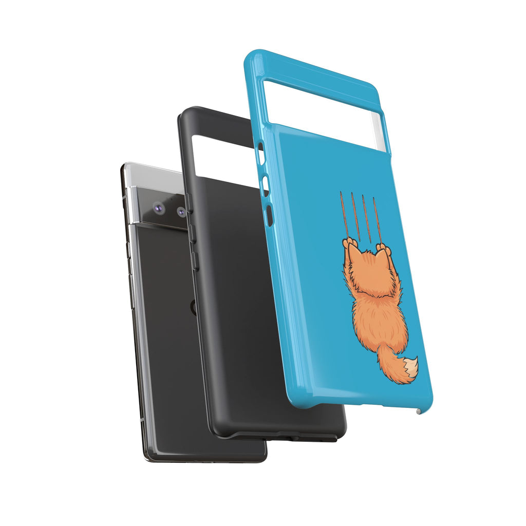 Cat Claw Blue Phone Case — Cute Hanging Orange Kitten Protective Cover
