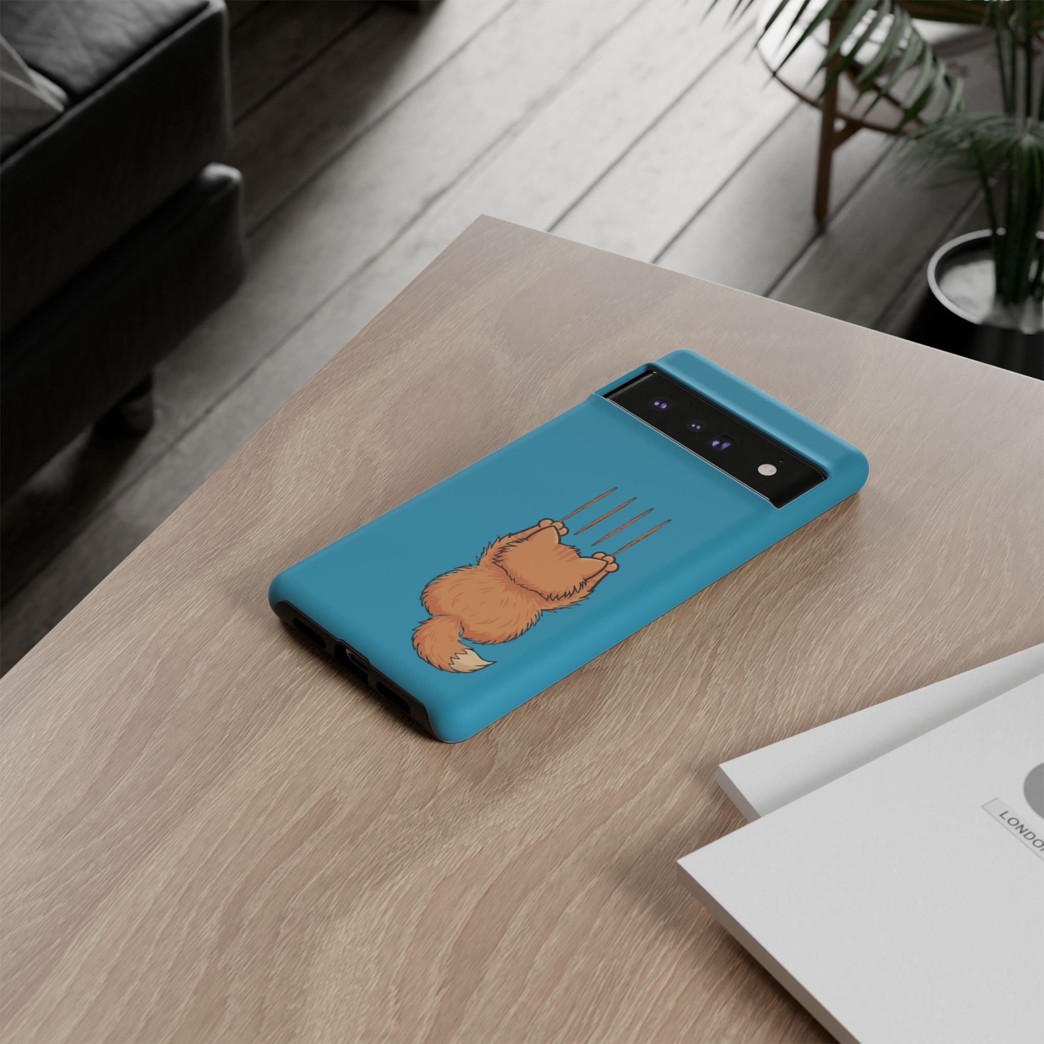 Cat Claw Blue Phone Case — Cute Hanging Orange Kitten Protective Cover