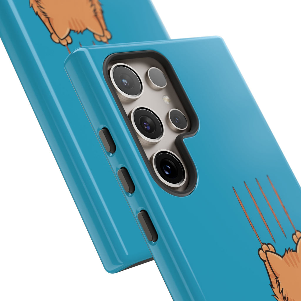 Cat Claw Blue Phone Case — Cute Hanging Orange Kitten Protective Cover