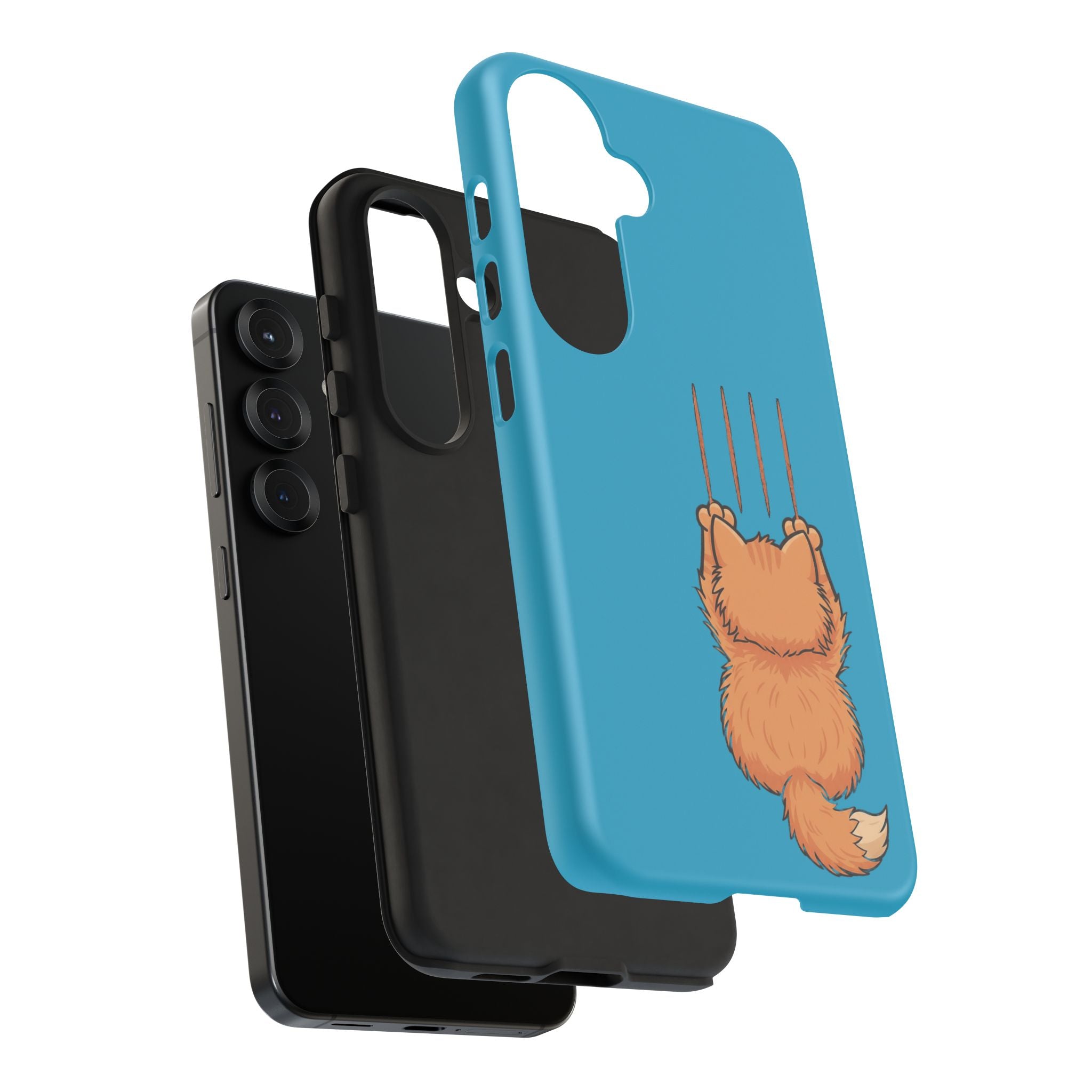 Cat Claw Blue Phone Case — Cute Hanging Orange Kitten Protective Cover