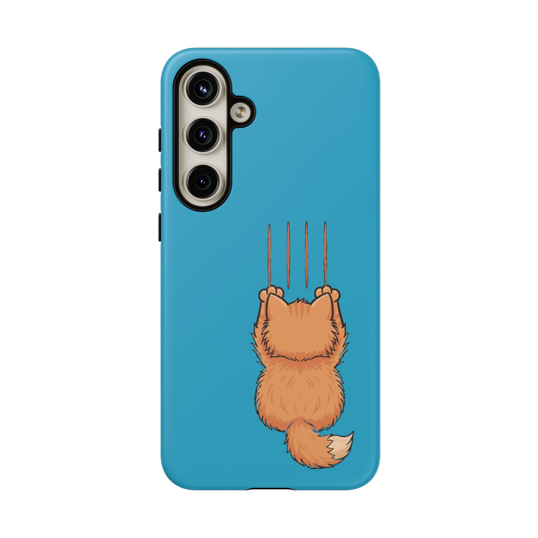 Cat Claw Blue Phone Case — Cute Hanging Orange Kitten Protective Cover