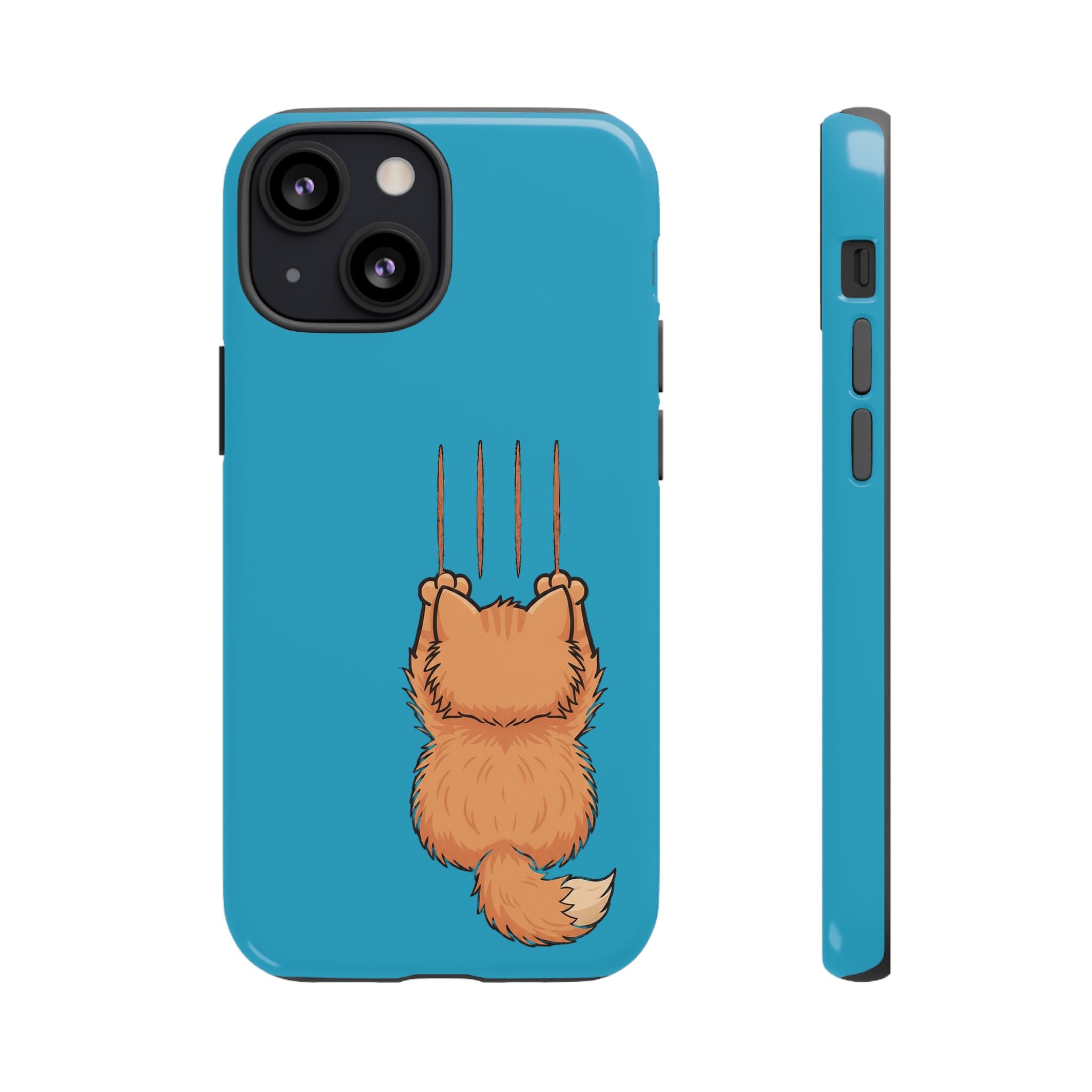 Cat Claw Blue Phone Case — Cute Hanging Orange Kitten Protective Cover