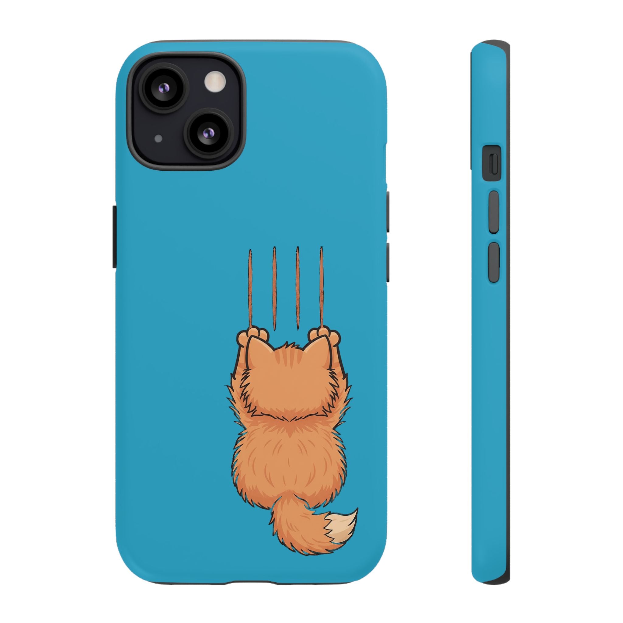 Cat Claw Blue Phone Case — Cute Hanging Orange Kitten Protective Cover