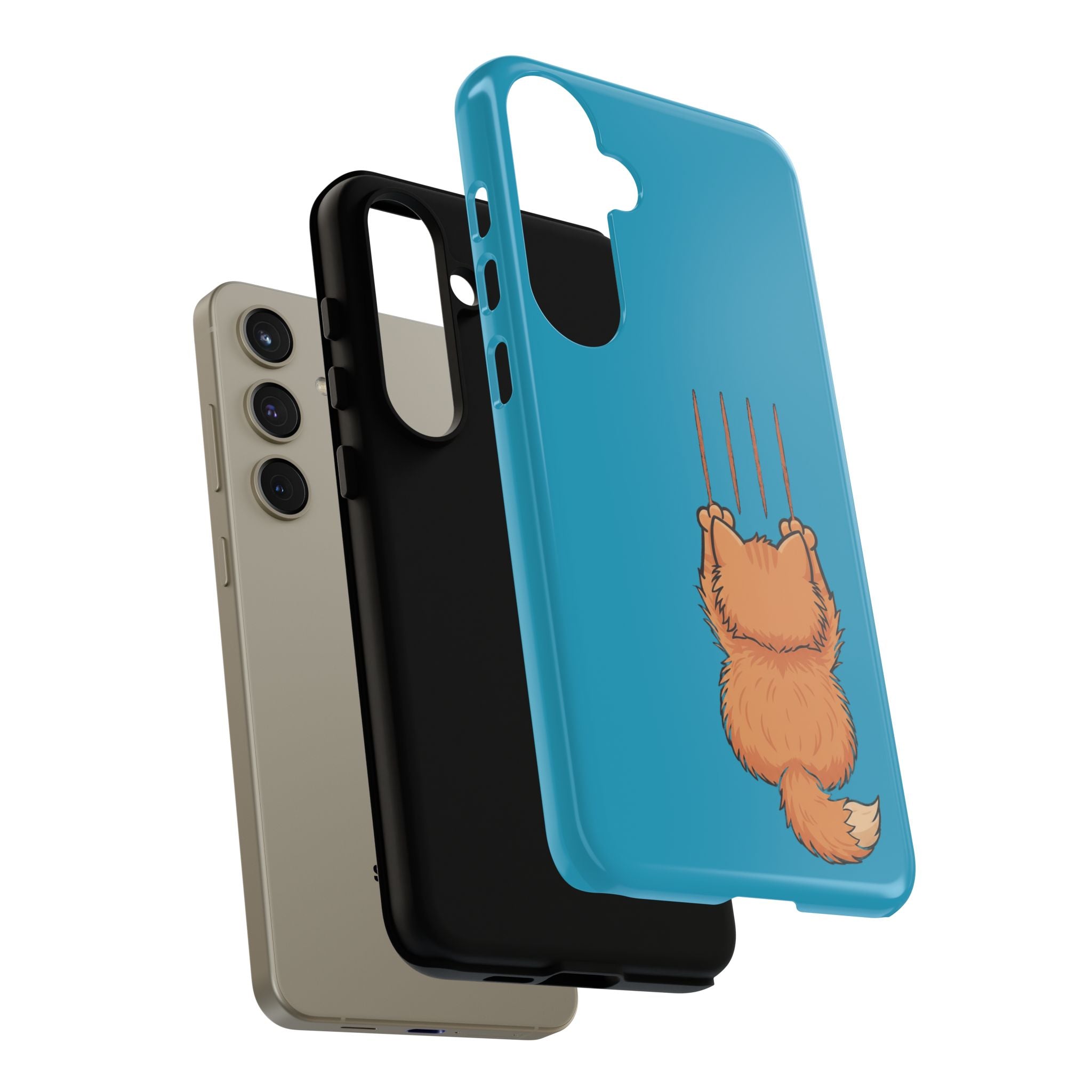 Cat Claw Blue Phone Case — Cute Hanging Orange Kitten Protective Cover