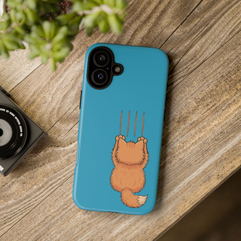 Cat Claw Blue Phone Case — Cute Hanging Orange Kitten Protective Cover