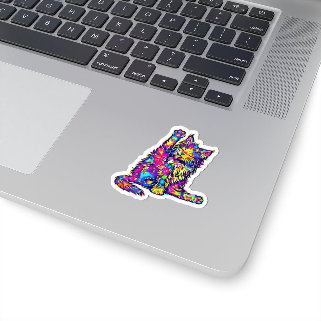 Colorful Psychedelic Cat Kiss-Cut Sticker — Vibrant Laptop & Skateboard Decal