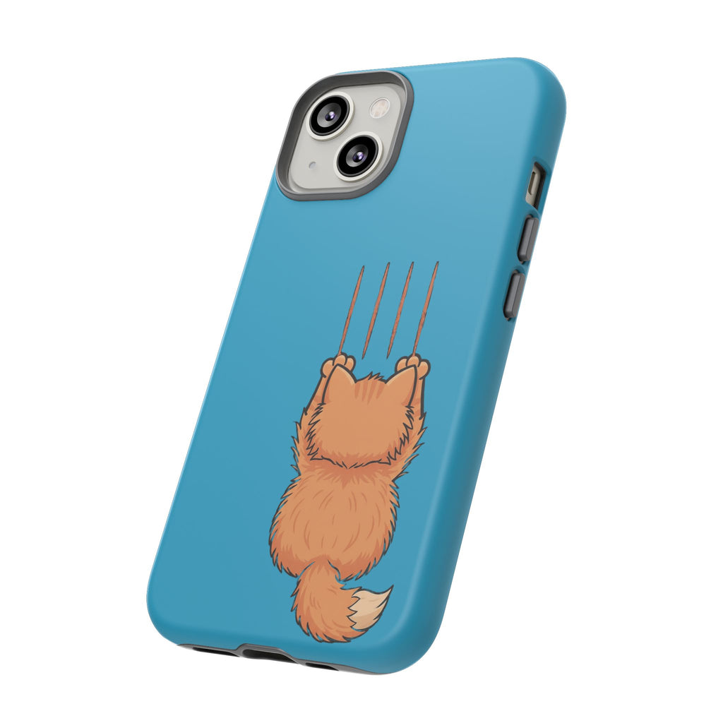 Cat Claw Blue Phone Case — Cute Hanging Orange Kitten Protective Cover