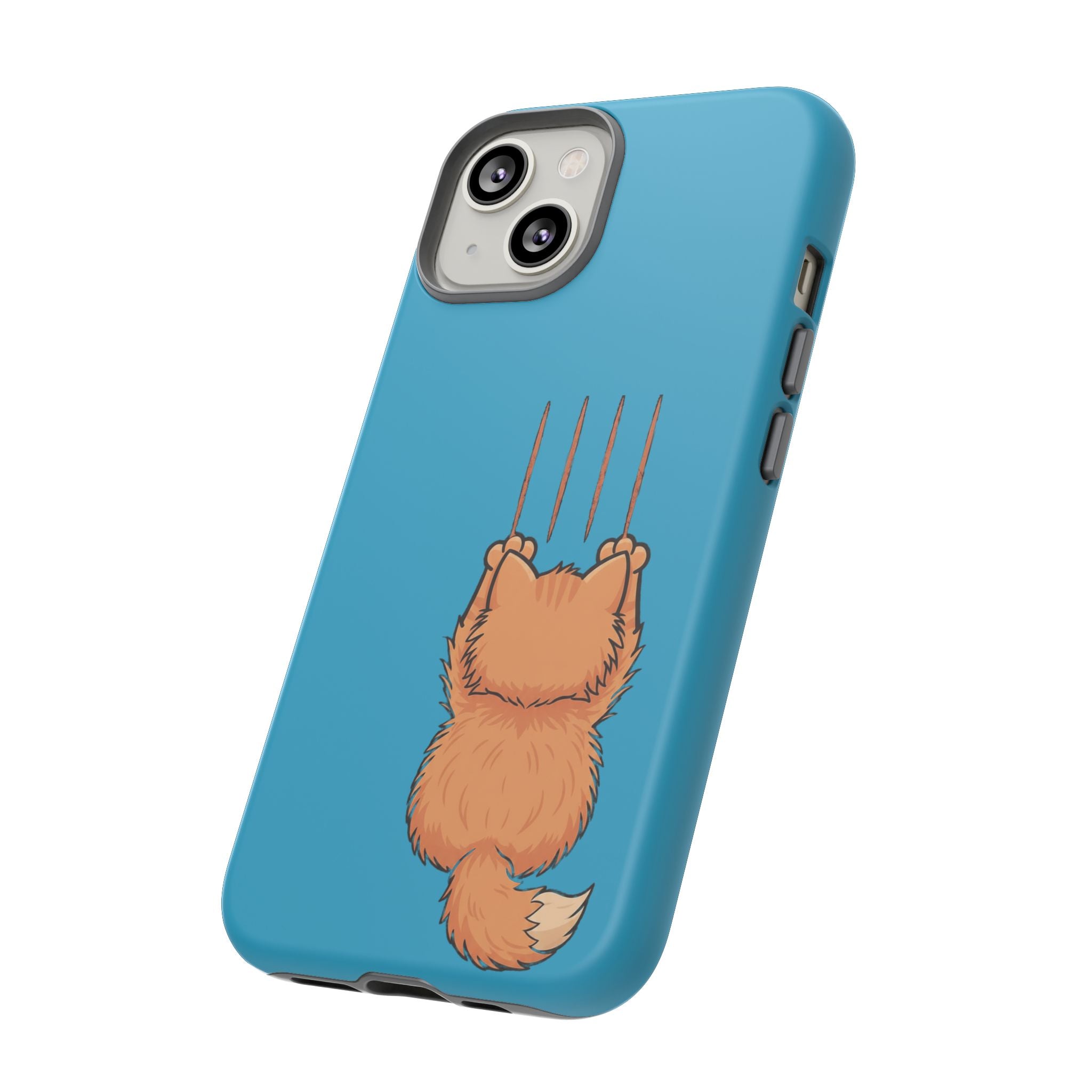 Cat Claw Blue Phone Case — Cute Hanging Orange Kitten Protective Cover