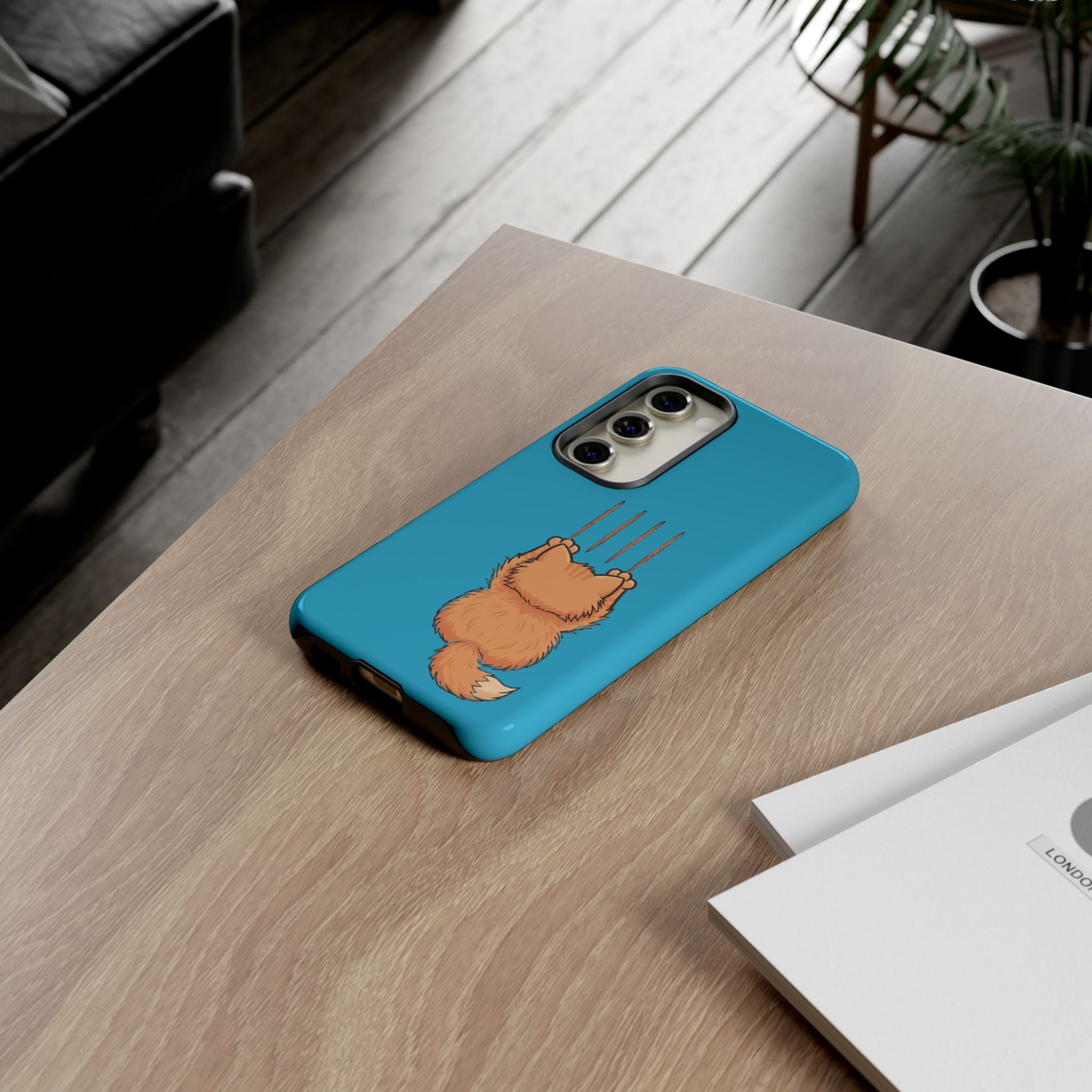 Cat Claw Blue Phone Case — Cute Hanging Orange Kitten Protective Cover