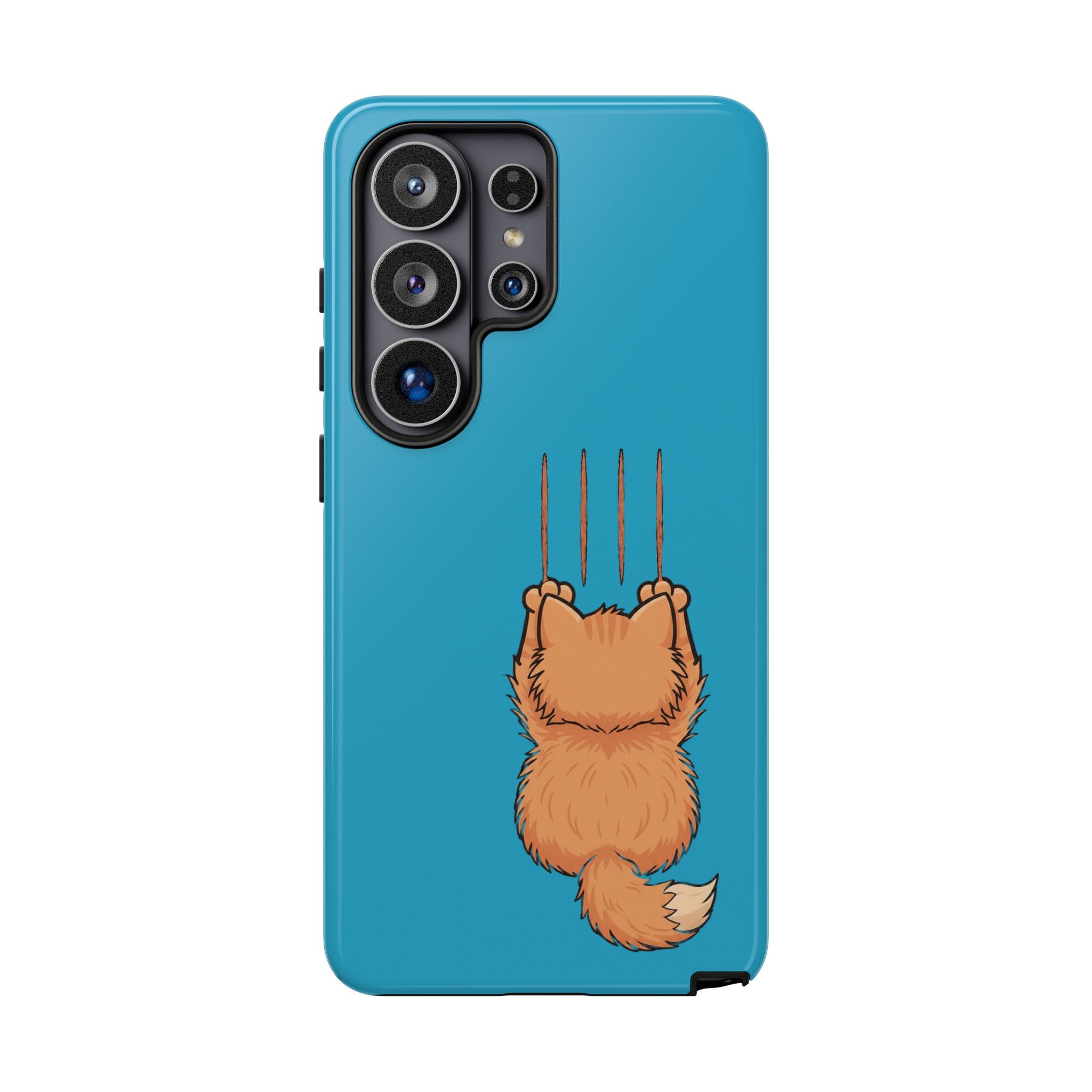 Cat Claw Blue Phone Case — Cute Hanging Orange Kitten Protective Cover