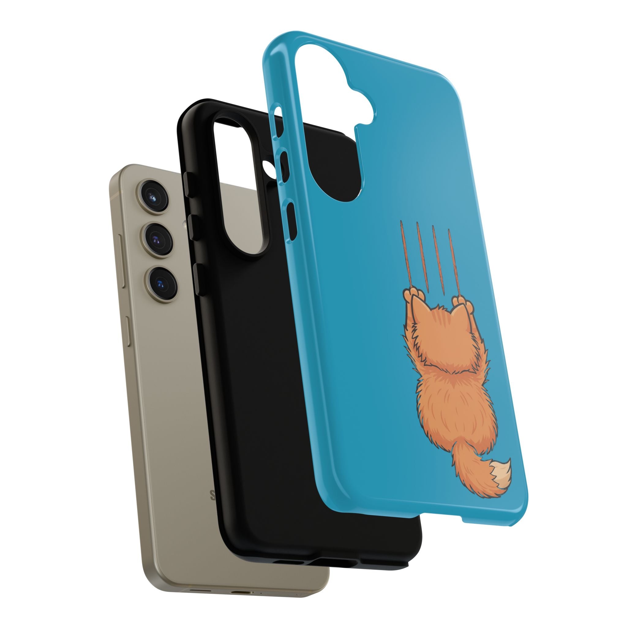 Cat Claw Blue Phone Case — Cute Hanging Orange Kitten Protective Cover
