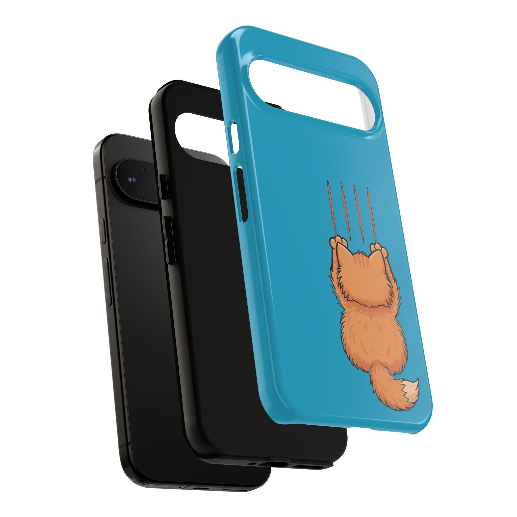 Cat Claw Blue Phone Case — Cute Hanging Orange Kitten Protective Cover
