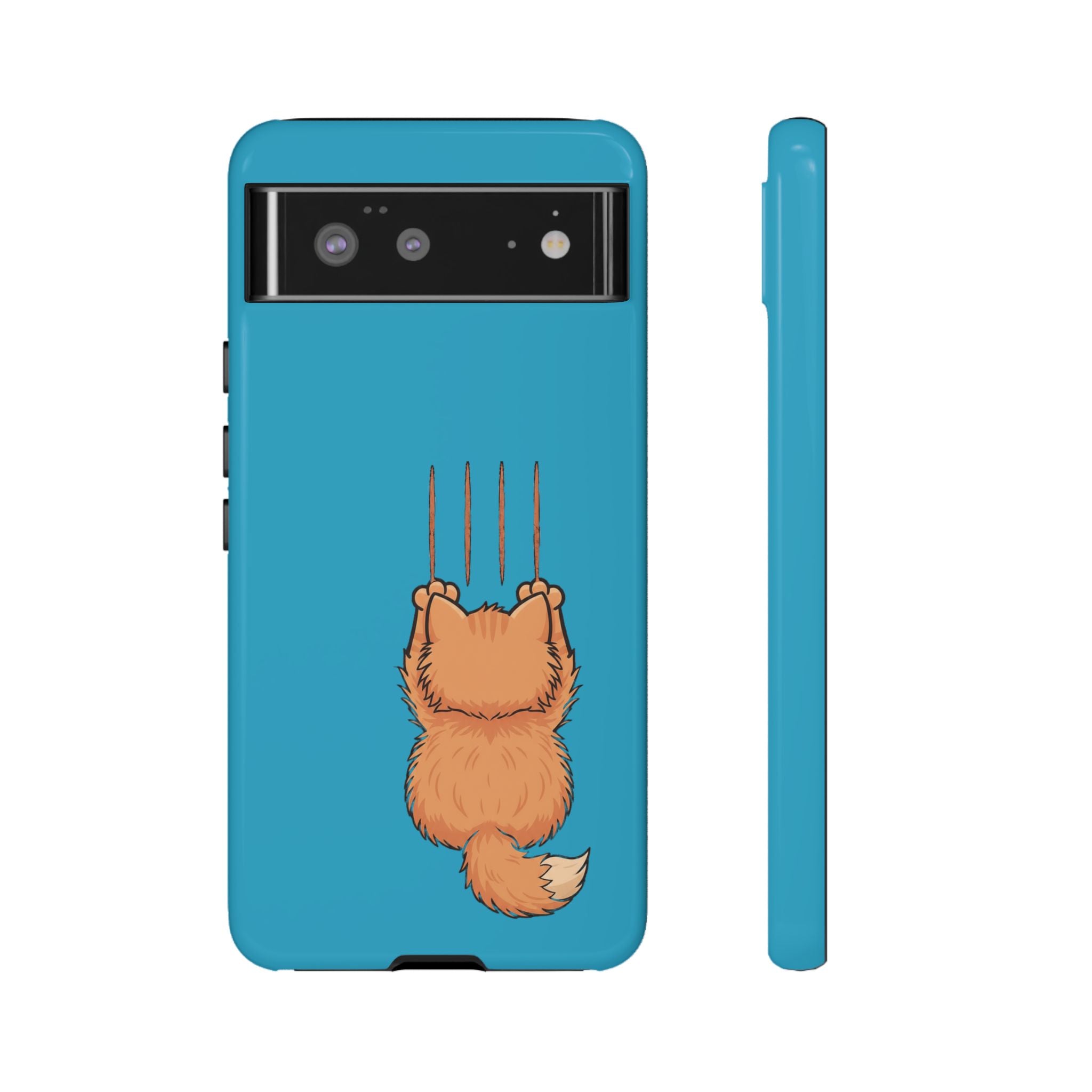 Cat Claw Blue Phone Case — Cute Hanging Orange Kitten Protective Cover
