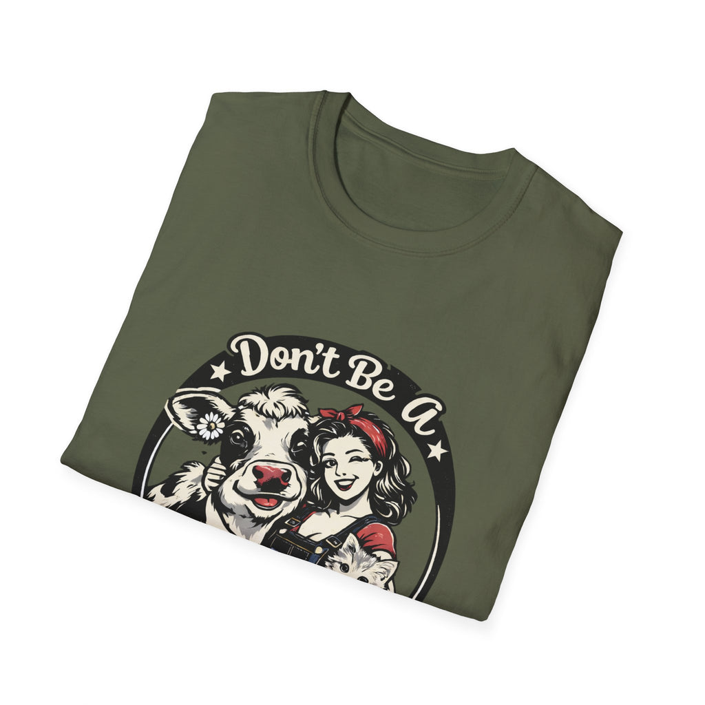 Don't Be A Heifer Hater T-Shirt — Funny Farm Animal Vintage Cow & Pig Graphic Tee