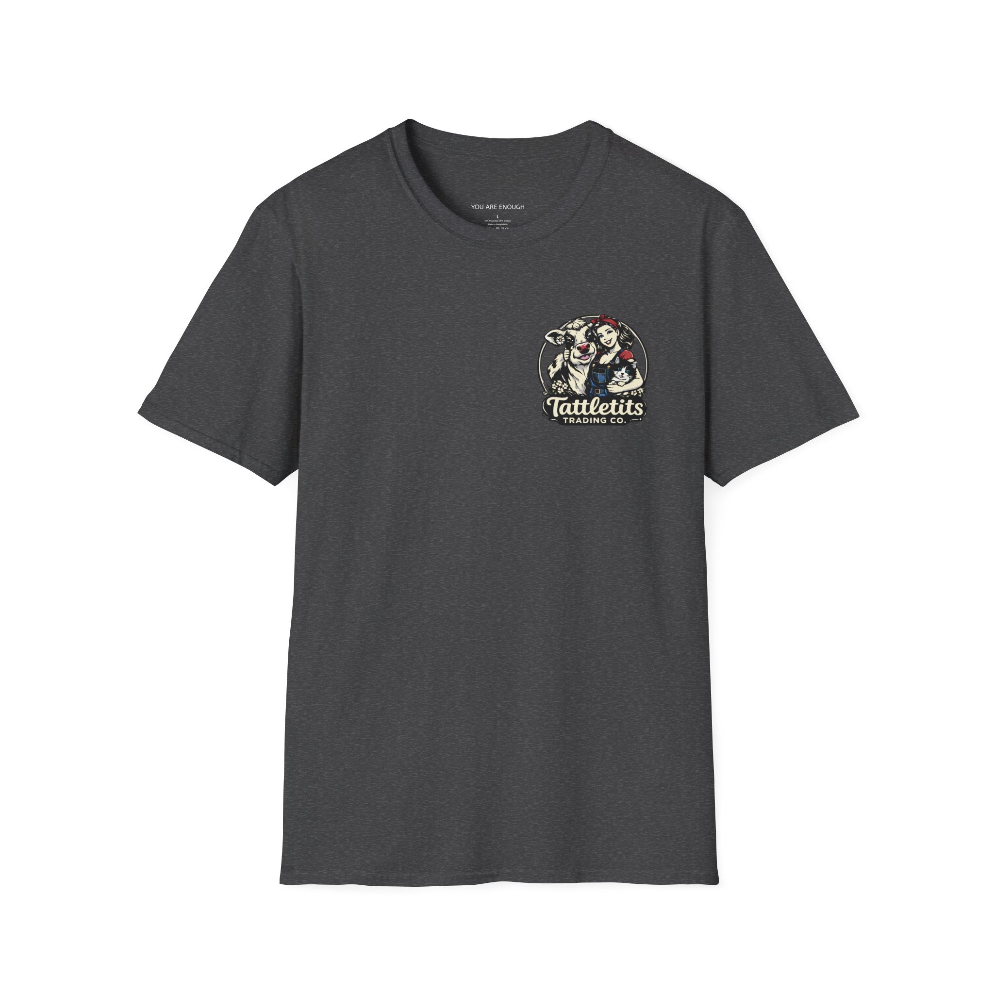 Tattletits Trading Co. logo T-Shirt | Cow & Woman Vintage Farm Illustration
