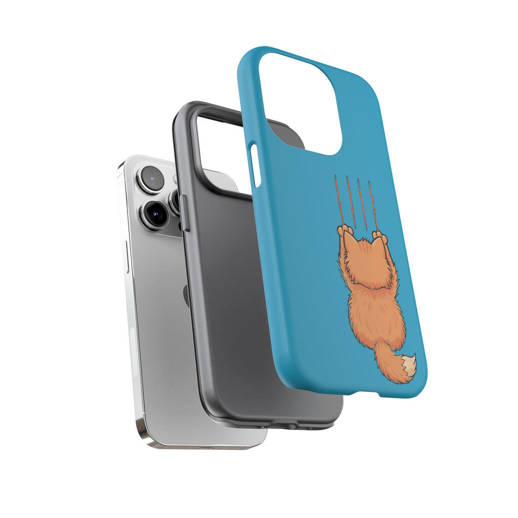 Cat Claw Blue Phone Case — Cute Hanging Orange Kitten Protective Cover