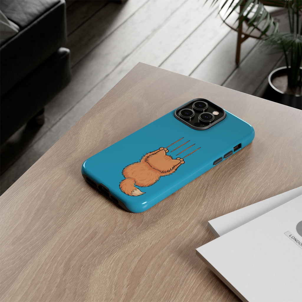 Cat Claw Blue Phone Case — Cute Hanging Orange Kitten Protective Cover