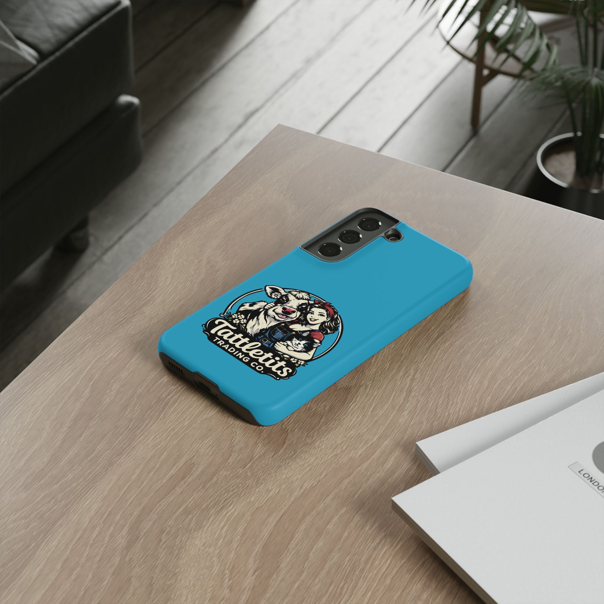 Phone Case — Retro 'Tuffellets' Logo Pattern on Teal