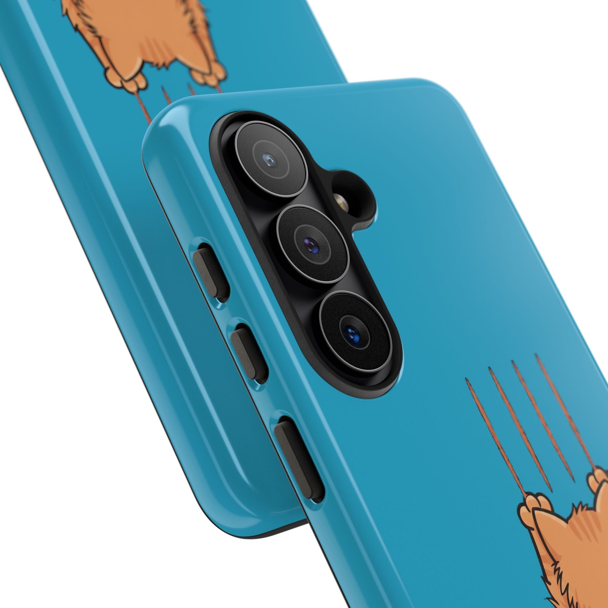 Cat Claw Blue Phone Case — Cute Hanging Orange Kitten Protective Cover