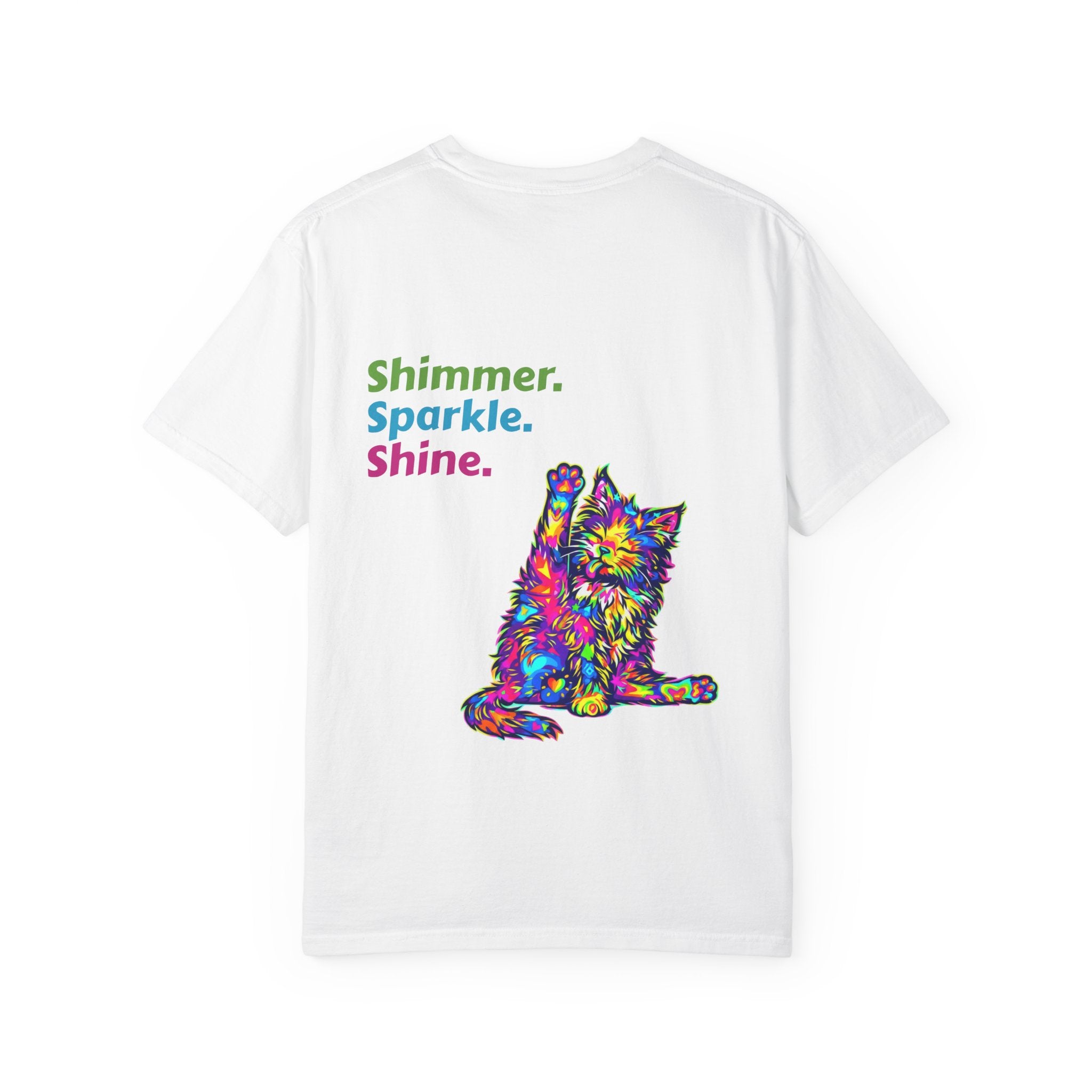 Shimmer Sparkle Shine Cat T-Shirt — Colorful Tie-Dye Cat Graphic Tee
