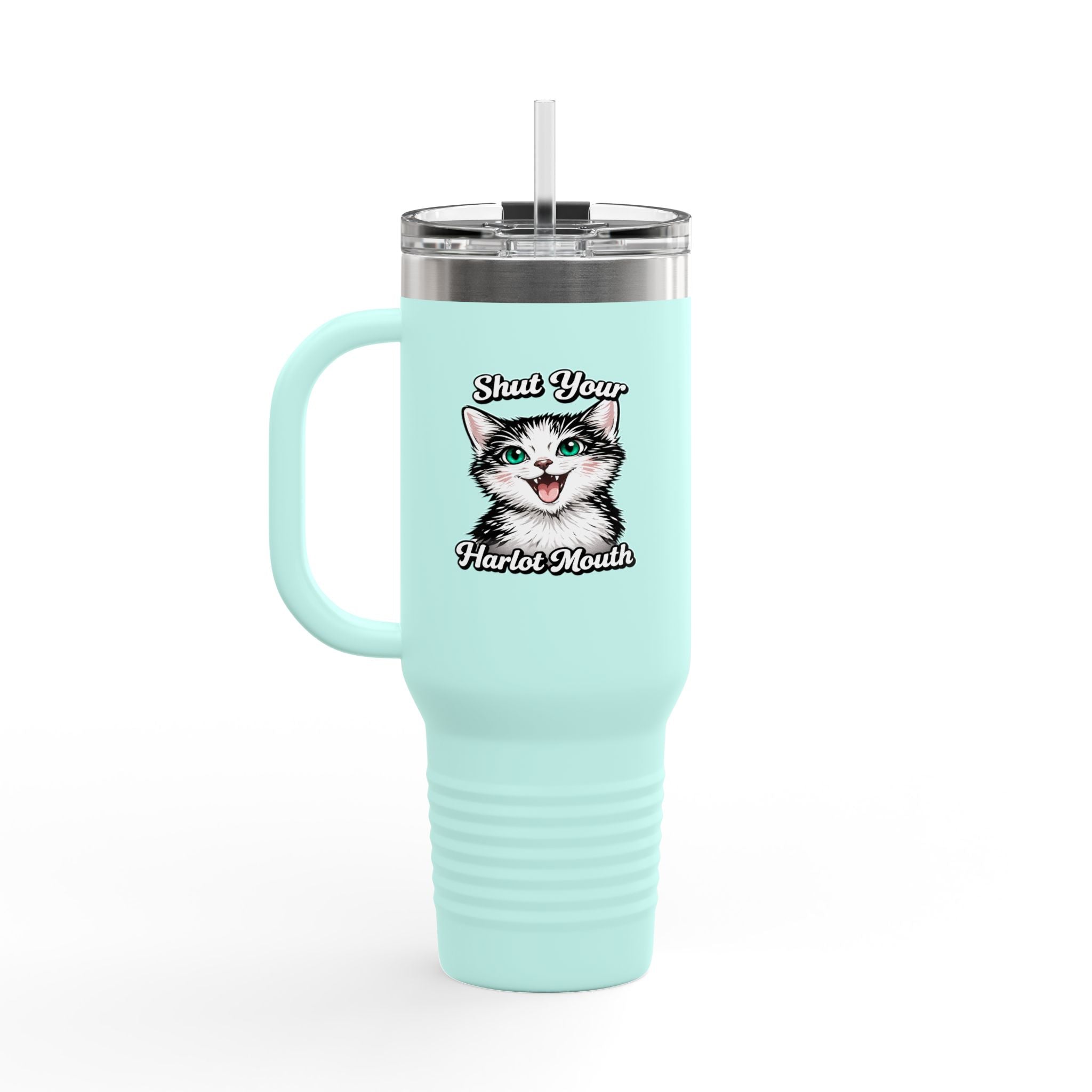 40oz Insulated Travel Mug — Mint Tumbler with Straw & Handle