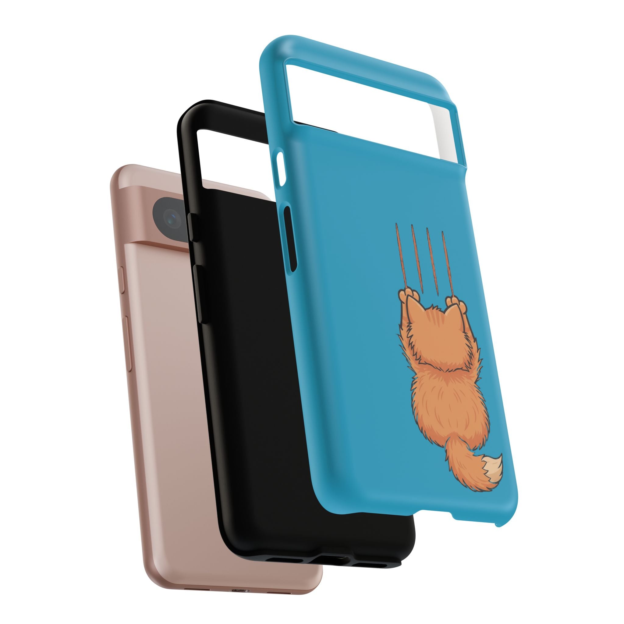 Cat Claw Blue Phone Case — Cute Hanging Orange Kitten Protective Cover