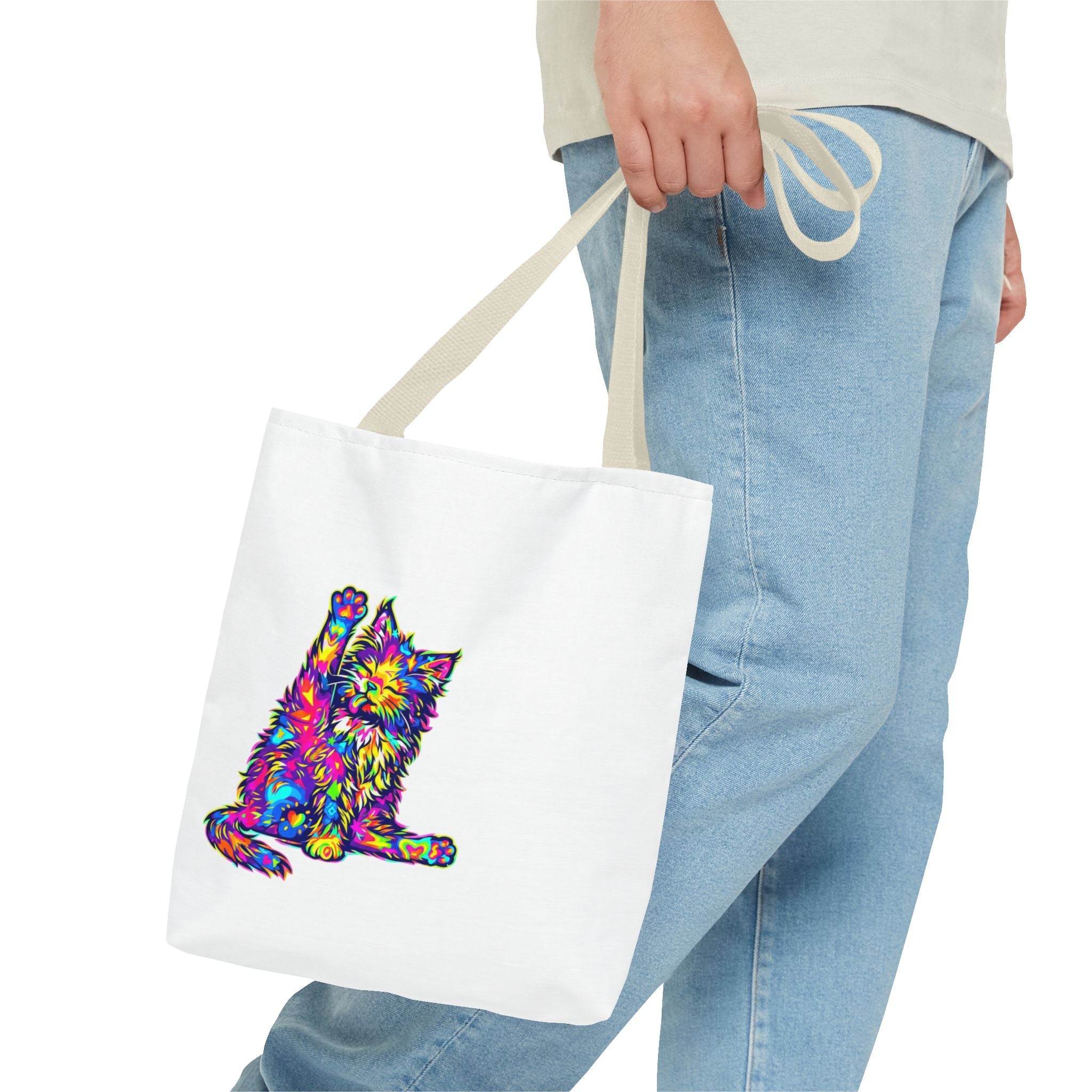 Colorful Cat Tote Bag — 'Shimmer. Sparkle. Shine.' All-Over Print