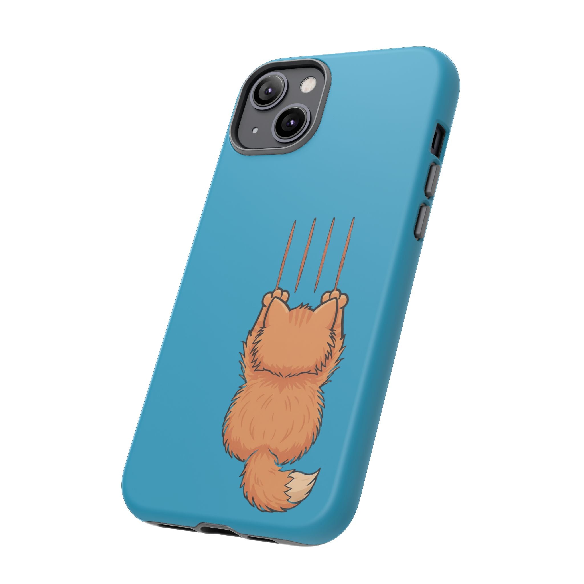 Cat Claw Blue Phone Case — Cute Hanging Orange Kitten Protective Cover