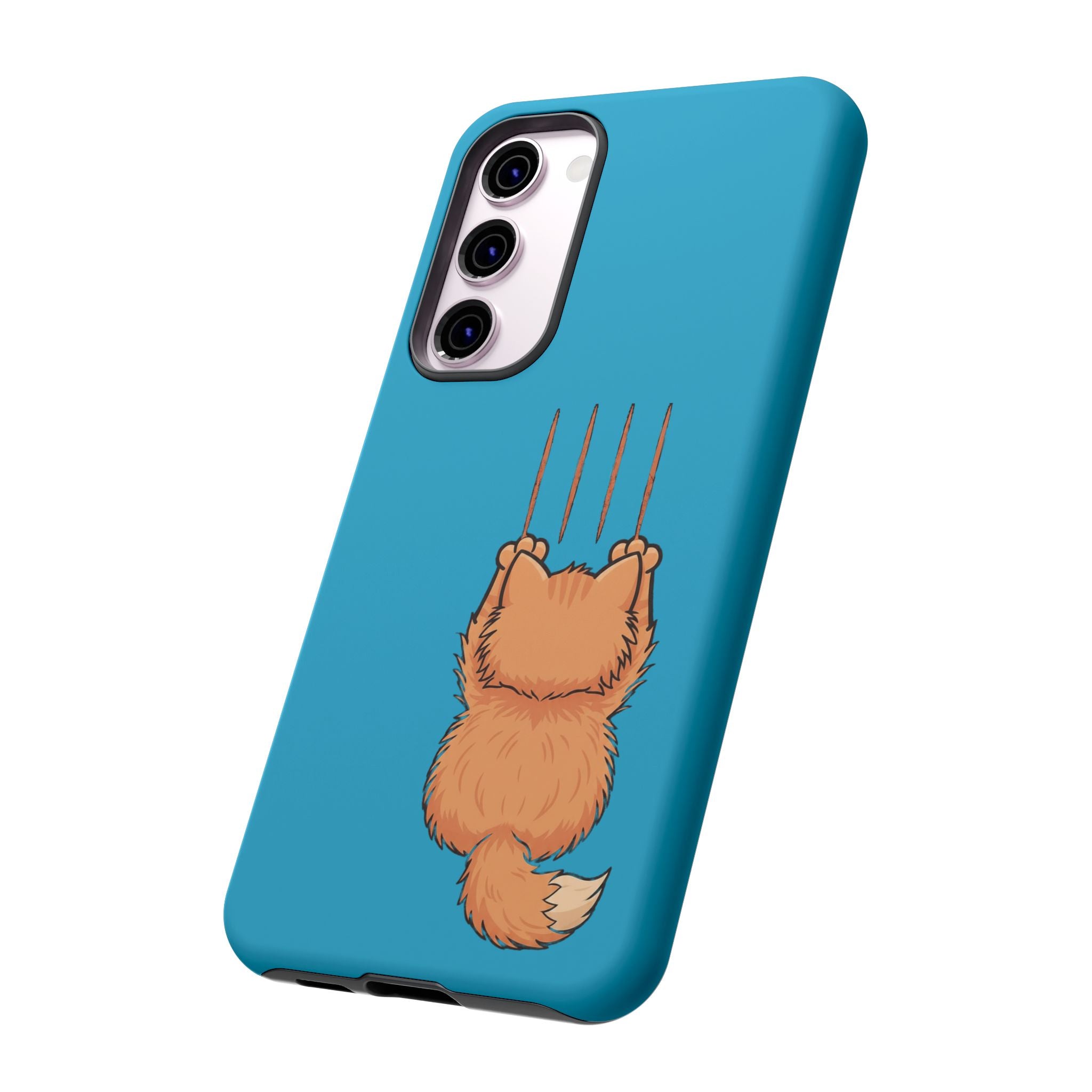 Cat Claw Blue Phone Case — Cute Hanging Orange Kitten Protective Cover