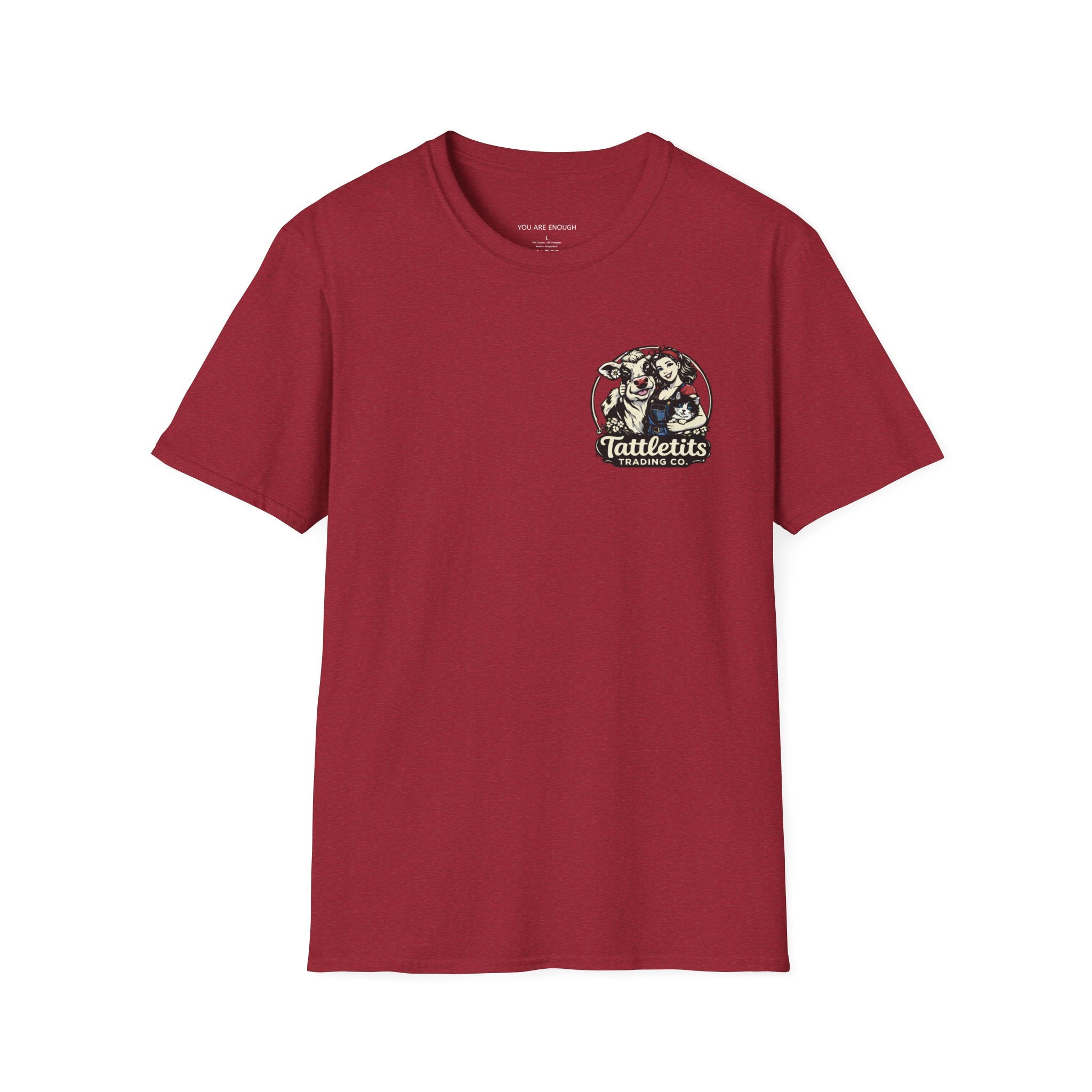 Tattletits Trading Co. logo T-Shirt | Cow & Woman Vintage Farm Illustration
